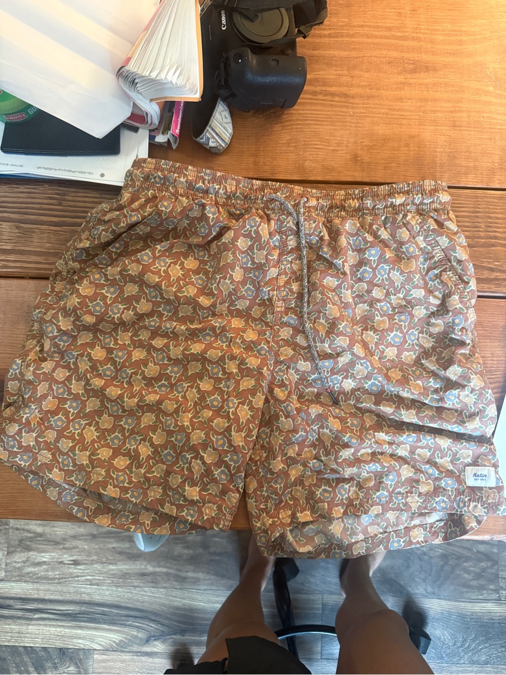Latin men’s Floral Print swim Shorts in Brown